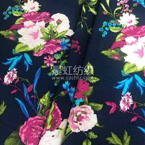 全棉弹力布、斜纹白底印花